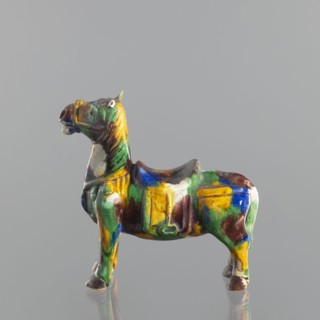 Mule, Chinese, Qing dynasty 1644–1911, 18th century. Colored porcelain animal figurine mule,