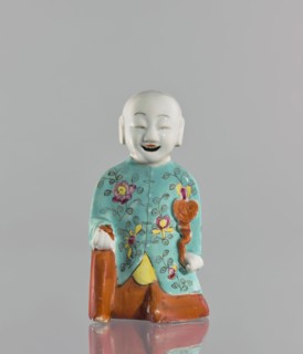 Boy with ruyi — incense burner; maker, Chinese; colored porcelain; ruyi scepter of prosperity
