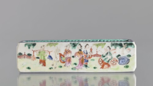 Cricket Cage, Chinese, Qing dynasty 1644–1911, colored porcelain vessel depicting animals engaged