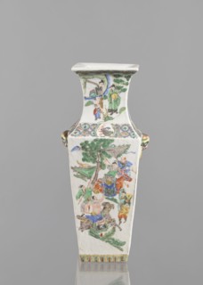 Vase, Chinese, 18th century. Porcelain, colored; figurative genre and battle scenes. Vessel, height