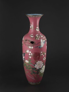 Vase, Japanese, Meiji period late 19th century. Cloisonné enamel vessel with long narrow neck