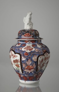 Vase with cover, Japanese, Edo period 18th century, Imari porcelain vessel decorated with flowers,