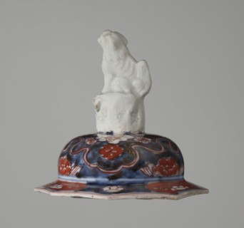 Vase with cover, Japanese ceramics, imari decoration of flowers, tree, bamboos, peonies, and