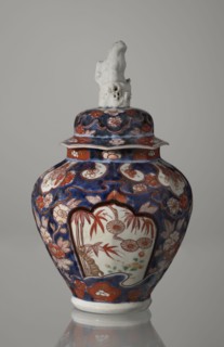 Vase with cover, Japanese, Edo period 18th century, imari ceramics, decorated with flowers, tree,