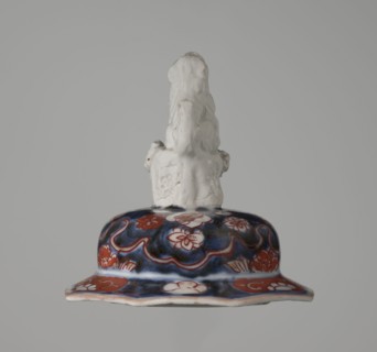 Vase with cover, Japanese ceramics imari, decorated with flowers, tree, bamboos, peonies, and