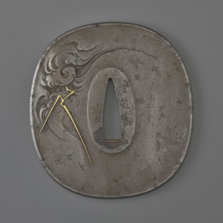 Crossguard tsuba by Kawarabayashi Hidekuni 1825–1891. Rectangular tsuba with rounded corners