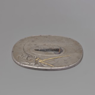 Crossguard tsuba, Kawarabayashi Hidekuni 1825–1891. Rectangular tsuba with rounded corners nadegaku