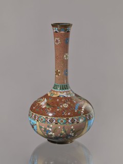 Vase, Japanese art, Japanese culture, plants, butterflies, phoenixes iconography, Meiji 1868–1912,