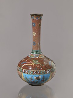 Vase, Japanese art, Japanese culture, plants, butterflies, phoenixes iconography, Meiji 1868–1912,