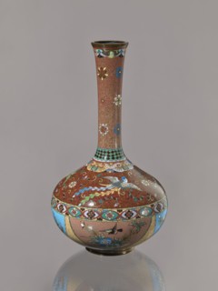Vase, gift, Japanese art, Japanese culture, plants, butterflies, phoenixes iconography, Meiji