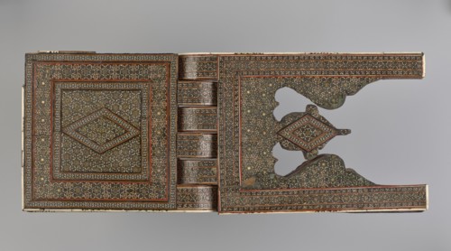 Quran lectern rahla, Islamic art, Persian art, Qajar dynasty 1785–1925, geometric ornament, stands,