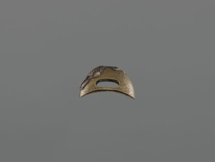 String threading knob kurigata, Japanese, katana scabbard decorative element featuring deer,