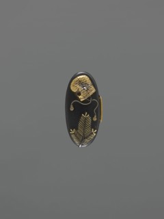 Metal collar ending a sword hilt fuchi, Japanese, Edo period 1603–1868, katana fitting depicting