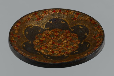 Plate, Islamic art, Persian, Qajar dynasty 1785–1925, floral ornament with flowers, 19th century,