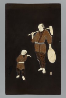 Panel, Sansai,  sculptor author, panels, Japanese art, Japanese culture, Meiji 1868–1912, peasants,