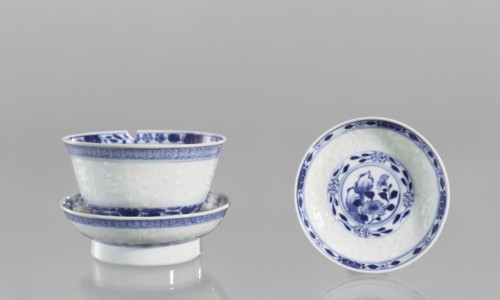 Bowl on a base with a lid;, Ceramic rice porcelain, Qing 1644–1911, late 18th century, China.