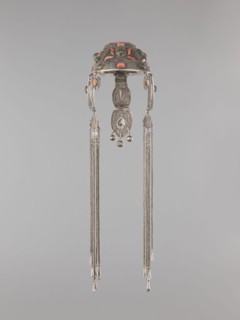 Headgear ornament coif, 19th century, Mongolia. Women's headgear / head ornament made of silver