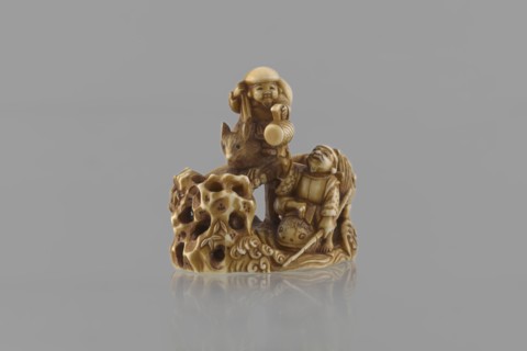 Netsuke in the shape of Daikoku and Ebisu, Ryôji fl. ca. 1886–1900? sculptor, Japanese, Meiji