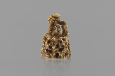 Netsuke in the shape of Daikoku and Ebisu, Ryôji fl. ca. 1886–1900? sculptor, Japanese, Meiji