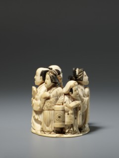 Okimono in the shape of a group of six singing people; late 19th century Meiji period, Japan.