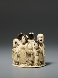 Okimono in the shape of a group of six singing people; late 19th century Meiji period, Japan;