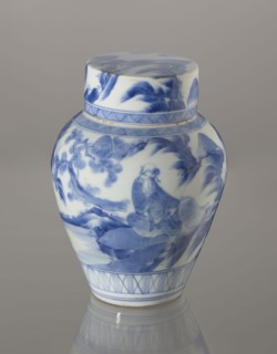 Storage Vessel with Lid, Zôshuntei Sanpo 1841–1878. Storage pot, blue-and-white porcelain,
