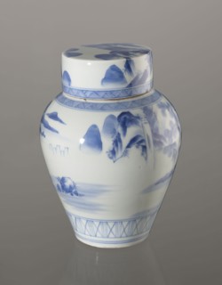 Storage Vessel with Lid, Zôshuntei Sanpo 1841–1878. Storage pot, blue-and-white porcelain,