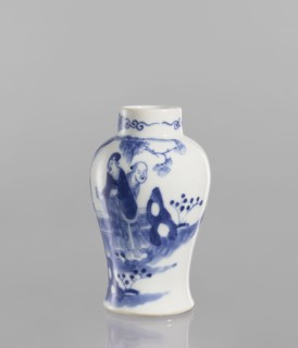Meiping vase, meiping vessel type, ceramics, blue-and-white porcelain, figural scenes, Qing style,