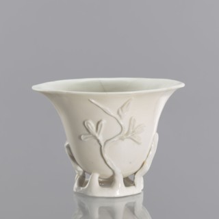 A bowl shaped like rhinoceros-horn carving, Chinese, Qing dynasty 1644–1911, blanc de Chine