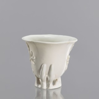 A bowl shaped to resemble rhinoceros horn, Chinese, Qing dynasty 1644–1911, 19th century; blanc de