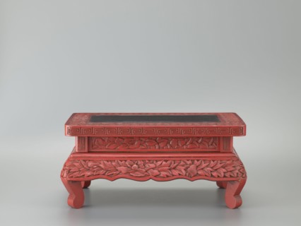 Table-shaped stand, meander and geometric ornament, plant ornament with peonies; Chinese art,