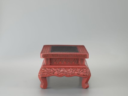 Table-shaped stand, meander and geometric ornaments, plant motifs including peonies; Chinese, Ming