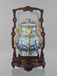 You-type vessel with a lid on a stand;, Chinese, Qing dynasty, Qianlong period 1736–1795. Cloisonné