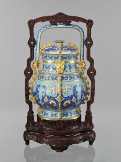 You-type vessel with a lid on a stand, cloisonné enamel, Qianlong period 1736–1795, Qing dynasty,
