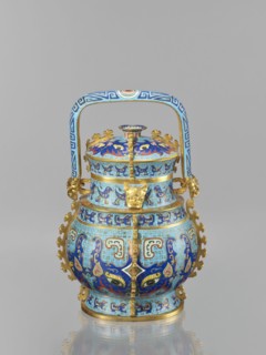 You-type vessel with a lid on a stand; Chinese, Qing dynasty, Qianlong period 1736–1795. Cloisonné