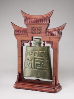Bell on a stand in the shape of a paifang gate., Chinese, Qing dynasty 1644–1911. Bronze zhong-type