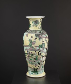 Vase, park scenes with architecture, enamel paints, Chinese art, Chinese culture, ceramics,