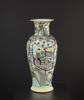 Vase, park scenes with architecture, enamel paints, Chinese art, Chinese culture, ceramics,