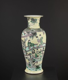 Vase, park scenes with architecture, enamel paints, Chinese art, Chinese culture, ceramics,