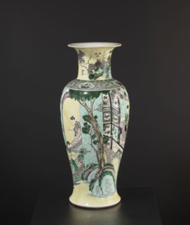 Vase, park scenes with architecture, enamel paints, Chinese art, Chinese culture, ceramics,