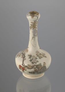 Vase, Yabu Meizan 1853–1934. Onion-shaped vase on a low ring foot with a long, slender neck bulging