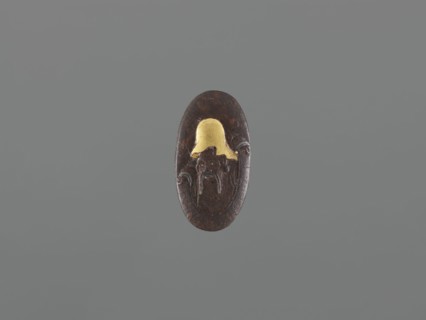 Sword hilt cap kashira, ; subject: deer and Fukurokuju deity; material/genre: kashira for sword