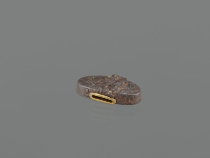 Sword hilt cap kashira, ; subject: demons Oni and lightning; Japanese, Edo period 1603–1868, 18th