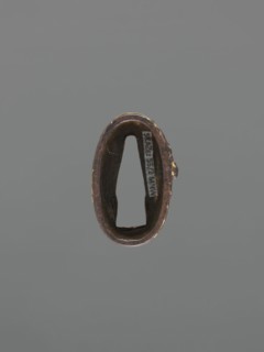 Metal collar ending a sword hilt fuchi, Oni demons motif, lightning and clouds design, Japanese,