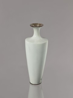Vase, gift; symmetrical decoration: blooming poppies on a grey-blue background; cloisonné enamel;