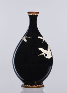 Vase, Meiji period 1868–1912, Nagoya, Japan; cloisonné enamel vessel decorated with birds/cranes;