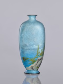 Vase, Tomiki, Shôbei fl. ca. 19th/20th century, chidori plovers, reeds, waves; cloisonné enamel;