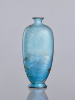 Vase, Tomiki, Shôbei fl. ca. 19th/20th century craftsman, chidori plovers, reeds, waves; cloisonné