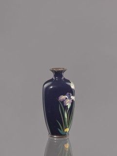 Vase, attributed to an, Ovoid cloisonné enamel vase with a short, thin, flared neck; dark blue