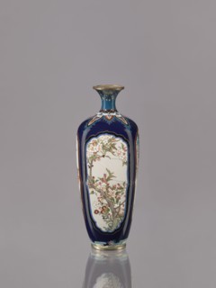 Vase, cloisonné enamel ovoid elongated vase with a short, thin, strongly flared neck. Decoration: